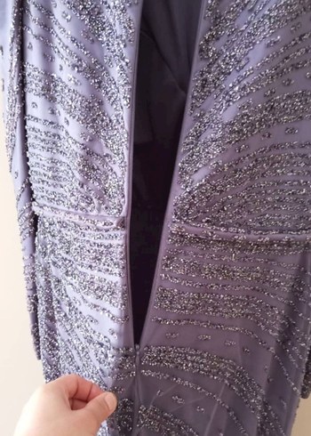 Mor İşlemeli Drapeli Uzun Nişan Elbisesi - Görsel 5