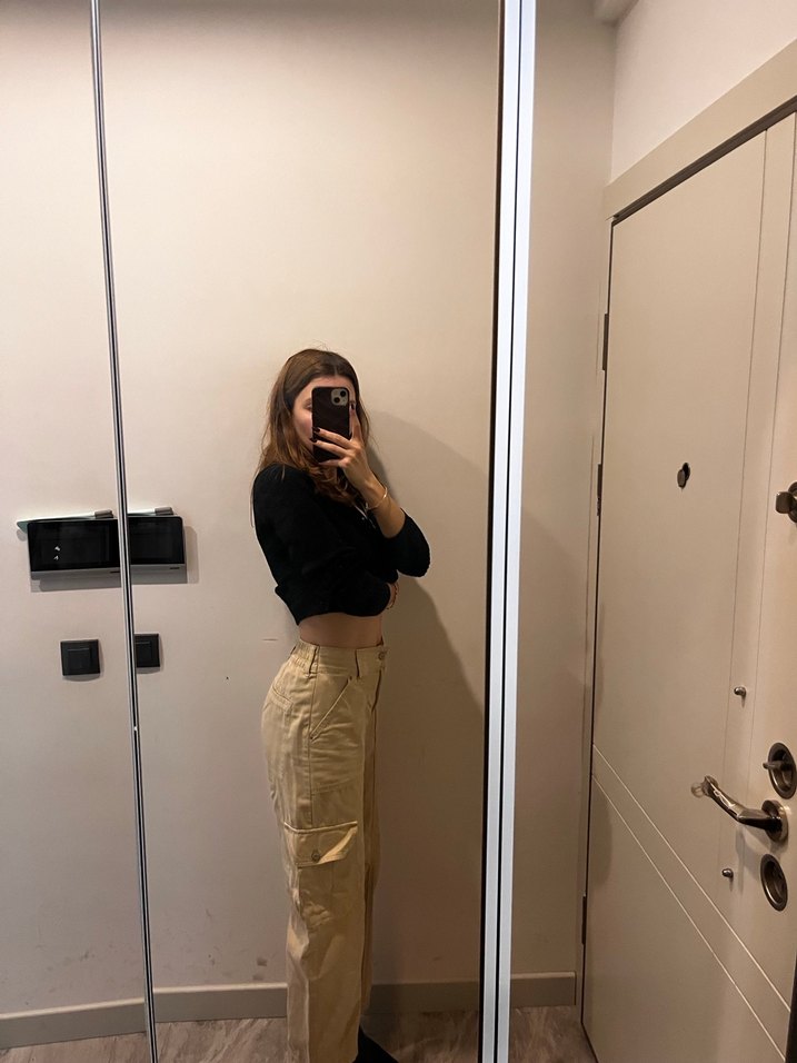 Kadın Bej Boyfriend Pantolon Midi Boy - Görsel 4