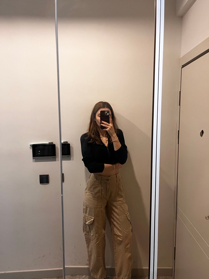 Kadın Bej Boyfriend Pantolon Midi Boy - Görsel 2