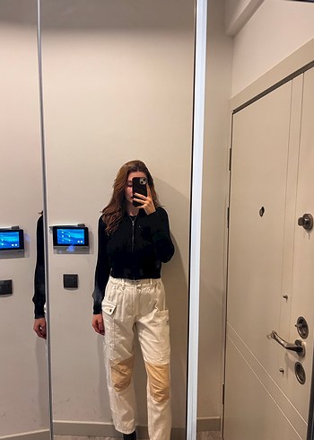 Bej Pamuklu Salaş Midi Kadın Pantolon - Görsel 2