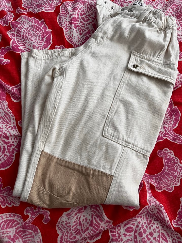 Bej Pamuklu Salaş Midi Kadın Pantolon - Görsel 5