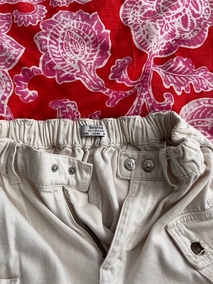 Bej Pamuklu Salaş Midi Kadın Pantolon - Görsel 4