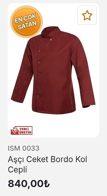 Büyük beden aşçı ceketi kol cepli