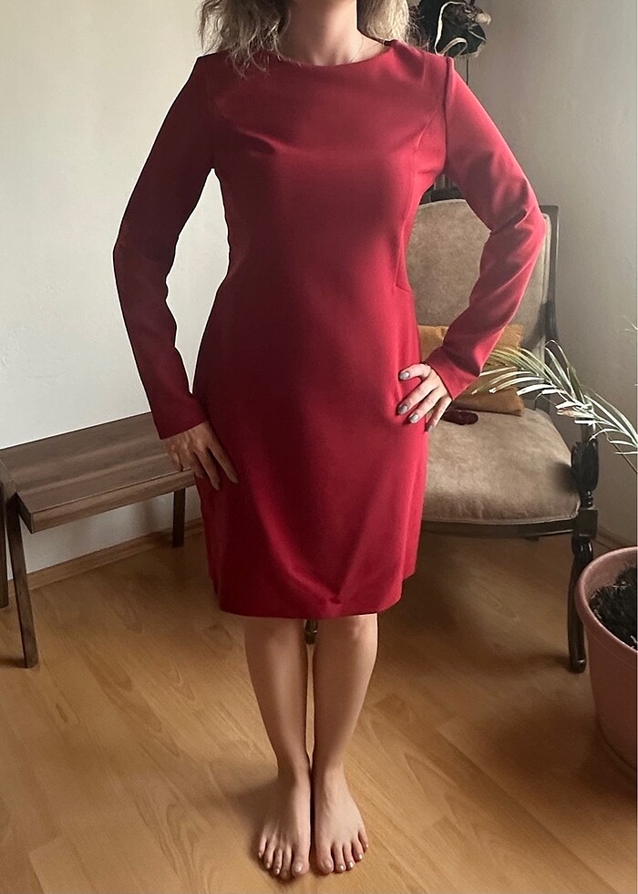 Kırmızı Uzun Kollu Elbise - Görsel 2