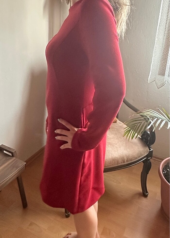 Kırmızı Uzun Kollu Elbise - Görsel 4