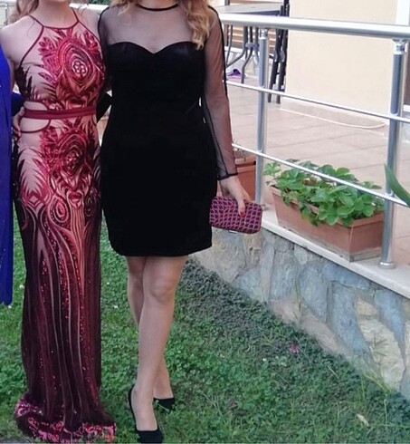 34 Beden bordo Renk Pullu Bordo Abiye