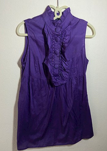 Mor Düğmeli Vintage Bluz - Görsel 2