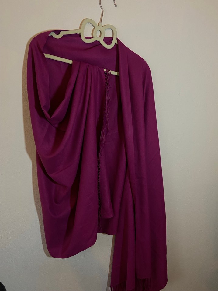 Mor Kadın Drapeli Saten Şal - Görsel 2