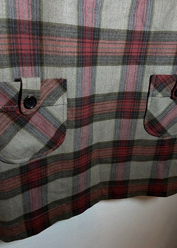 Düğmeli Kısa Kollu Ekose Midi Elbise - Görsel 2