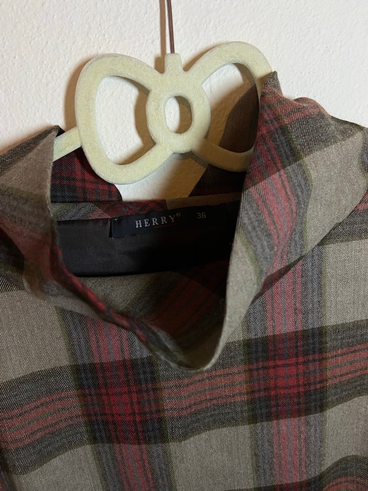 Düğmeli Kısa Kollu Ekose Midi Elbise - Görsel 3