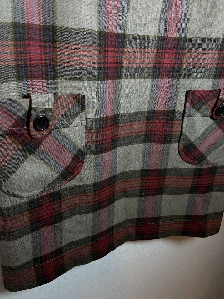 Düğmeli Kısa Kollu Ekose Midi Elbise - Görsel 2