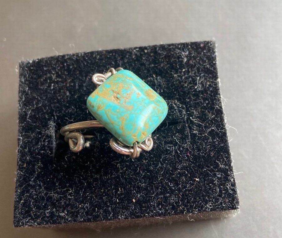 Boncuklu Turkuaz Bohem Yüzük ve küpe takımı - Görsel 2