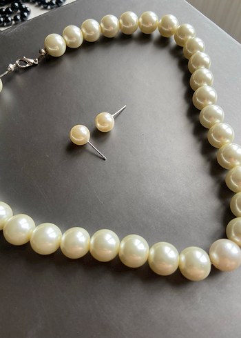 Beyaz İnci Boncuklu Kadın Kolye ve Küpe Seti - Görsel 2