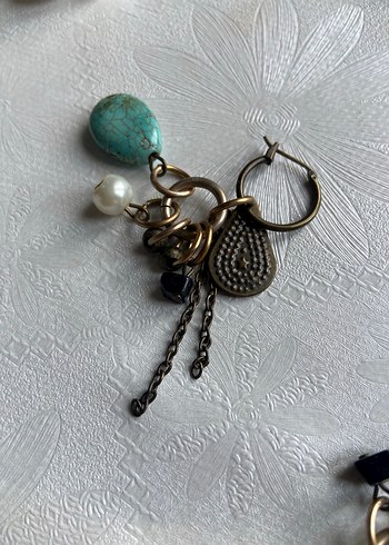 Turkuaz Boncuklu Bohem Kısa Küpe - Görsel 3