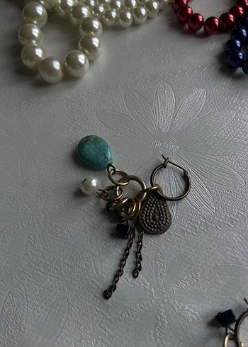 Turkuaz Boncuklu Bohem Kısa Küpe - Görsel 4