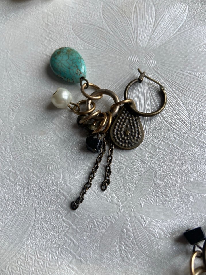 Turkuaz Boncuklu Bohem Kısa Küpe - Görsel 3