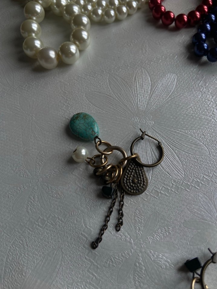 Turkuaz Boncuklu Bohem Kısa Küpe - Görsel 4