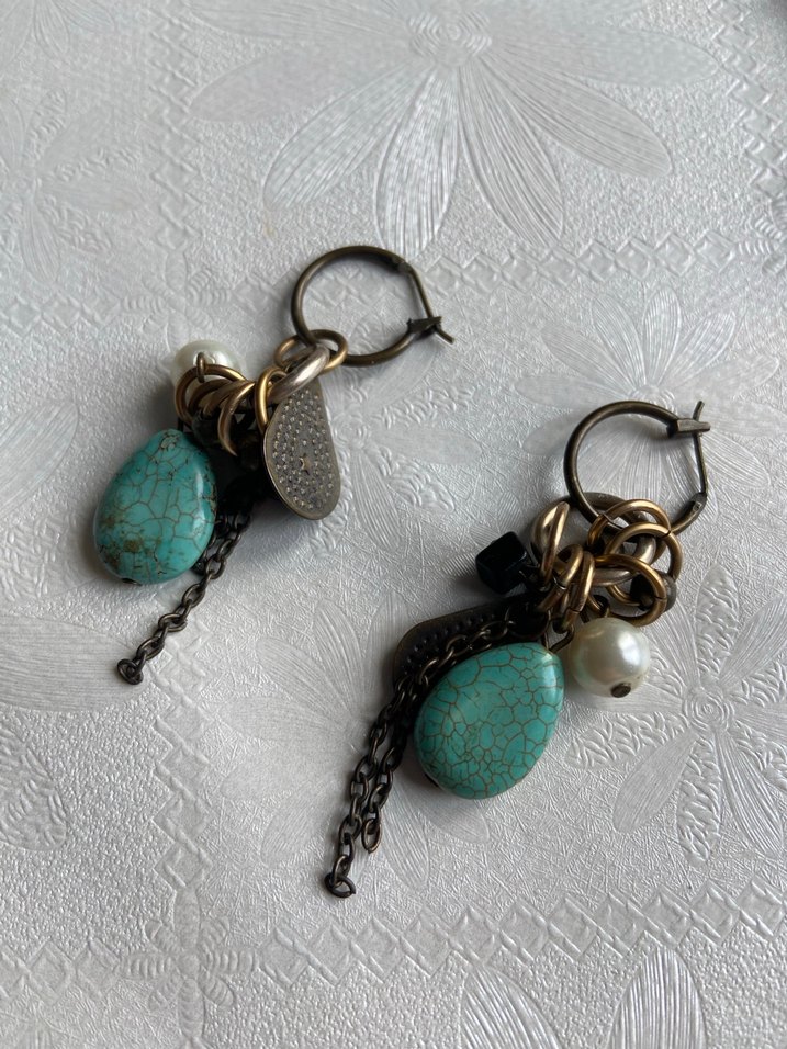 Turkuaz Boncuklu Bohem Kısa Küpe - Görsel 2