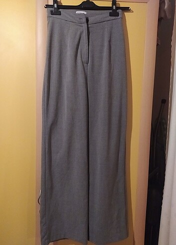 Addax Gri Wide Leg/Geniş Paça Kumaş Pantalon