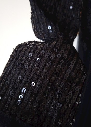 Diger Siyah Payetli Uzun Kollu Gece Elbisesi - Görsel 9