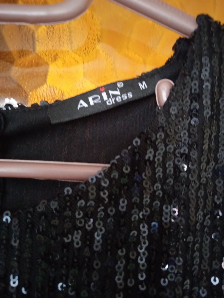 Diger Siyah Payetli Uzun Kollu Gece Elbisesi - Görsel 4