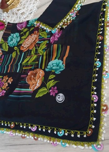 Bohem Çok Renkli Dantel Kenarlı Kadın Fular - Görsel 19