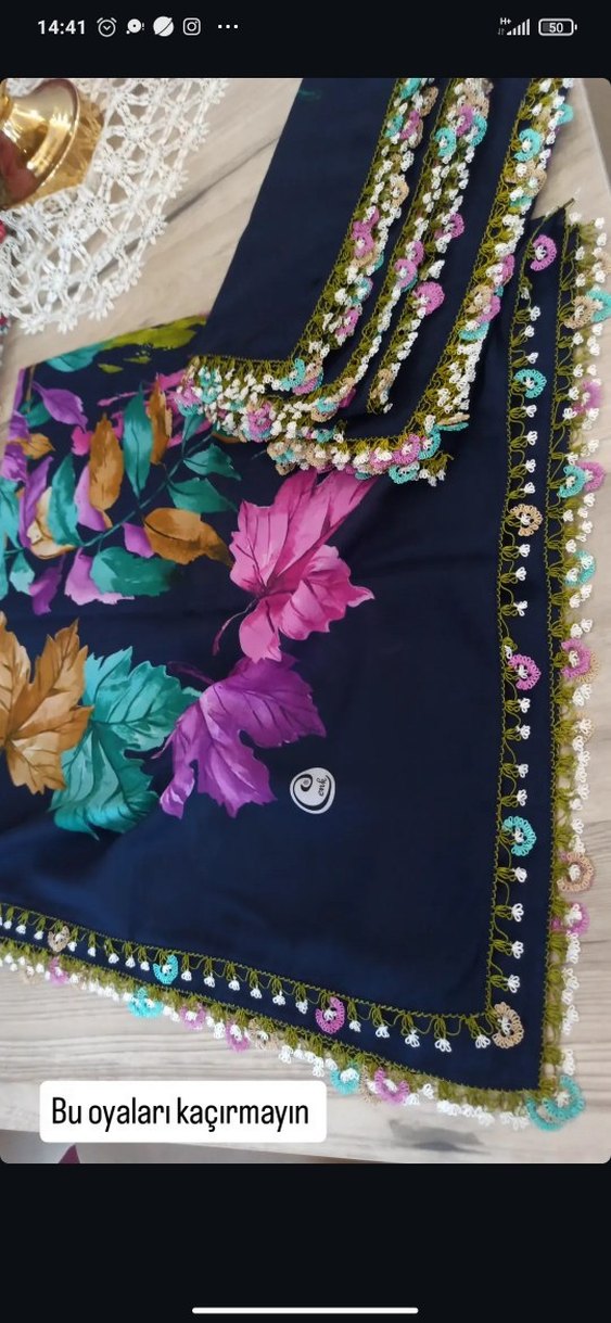 Dantel Detaylı Çok Renkli Bohem Kadın Fular - Görsel 2