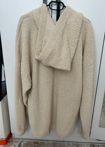 s Beden beyaz Renk Ekru Kadın Peluş Kapüşonlu Rahat Ceket