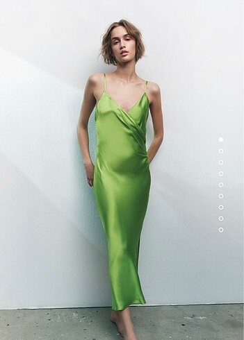 Zara Drape Lingerie Stil Elbise yeşil