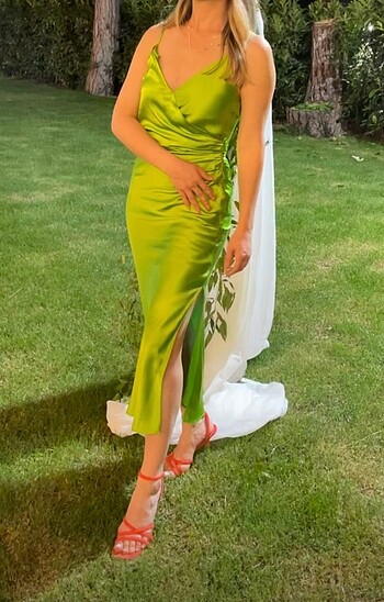 Zara Zara Drape Lingerie Stil Elbise yeşil