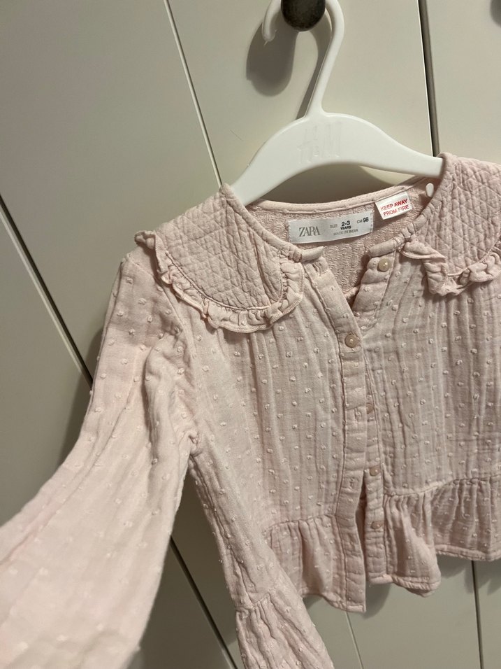 Kız Çocuk Pembe Nakışlı Uzun Kollu Gömlek - Görsel 3