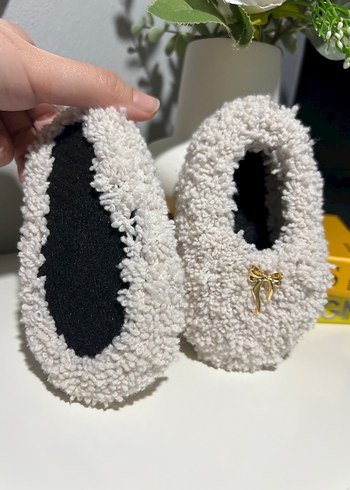 Kızlar için Beyaz Örgü Sıcak Terlik - Görsel 3