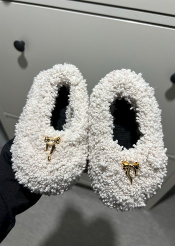 Kızlar için Beyaz Örgü Sıcak Terlik - Görsel 2