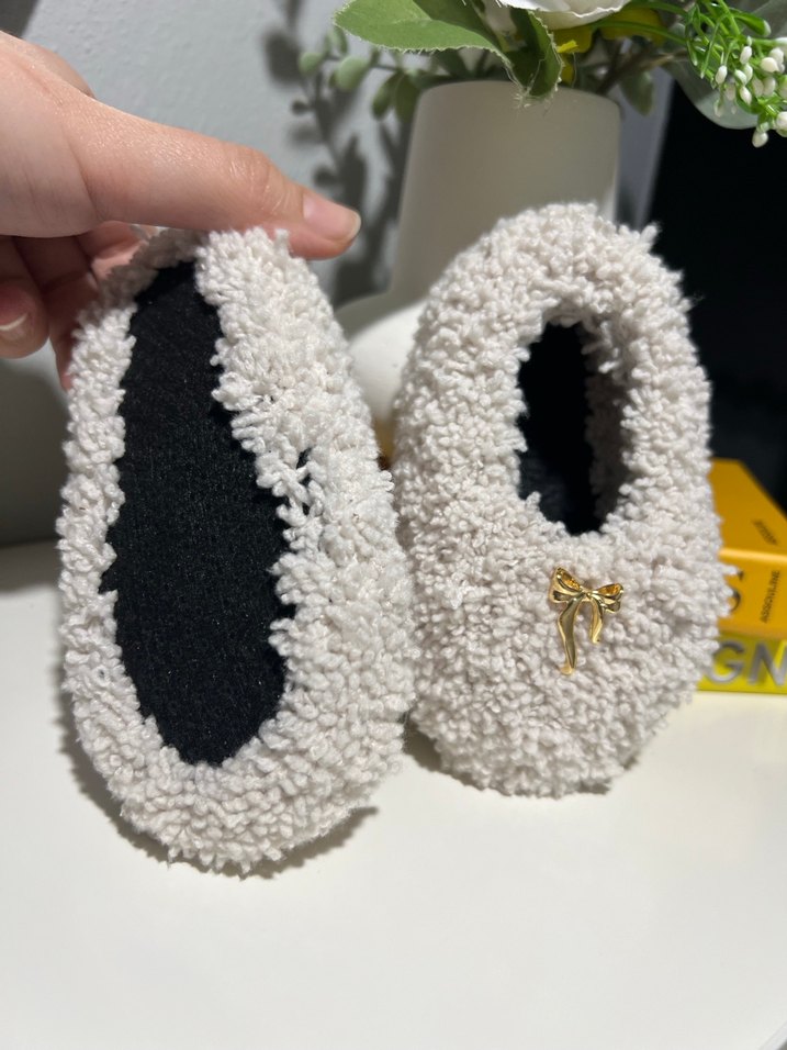 Kızlar için Beyaz Örgü Sıcak Terlik - Görsel 3