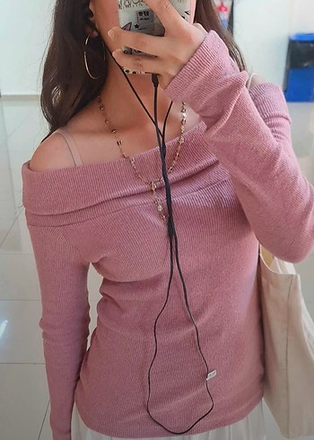 Pembe Triko Kayık Yaka Kadın Kazak - Görsel 7