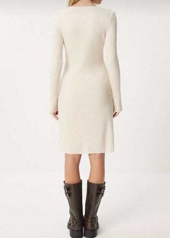 Beyaz Kadın Triko Elbise - Görsel 4