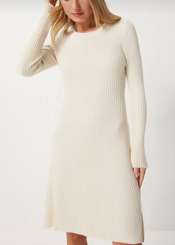 Beyaz Kadın Triko Elbise - Görsel 3