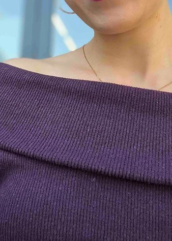 Mor Kayık Yaka Triko Kadın Bluz - Görsel 7