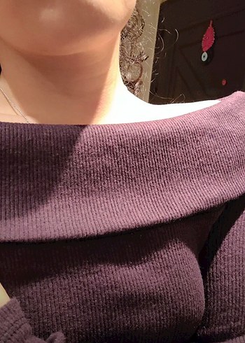 Mor Kayık Yaka Triko Kadın Bluz - Görsel 8