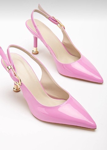 Pembe Tokalı Stiletto Bağcıksız Kadın Ayakkabı - Görsel 3