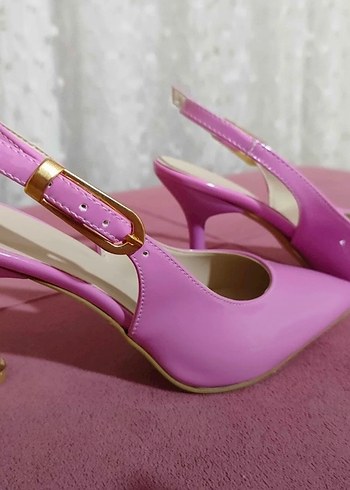 Pembe Tokalı Stiletto Bağcıksız Kadın Ayakkabı - Görsel 4