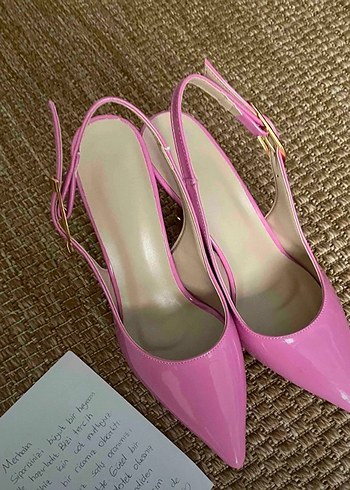 Pembe Tokalı Stiletto Bağcıksız Kadın Ayakkabı - Görsel 8