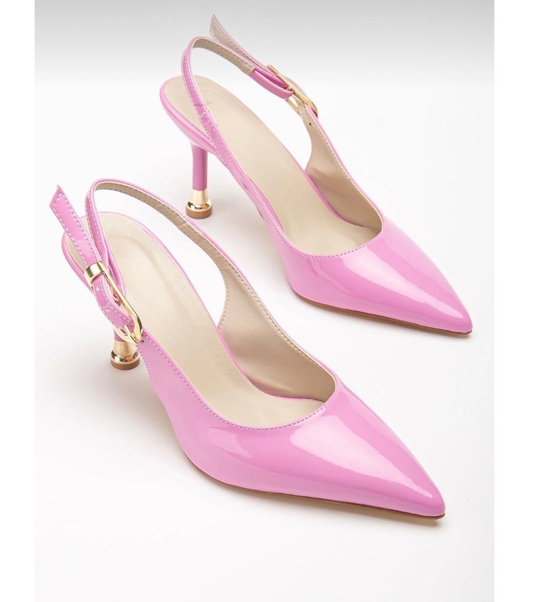 Pembe Tokalı Stiletto Bağcıksız Kadın Ayakkabı - Görsel 3