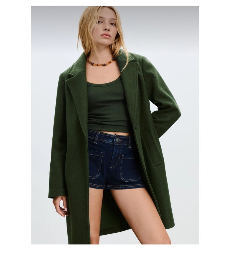 Stradivarius Haki Renk Tek Düğmeli Kaban - Görsel 5