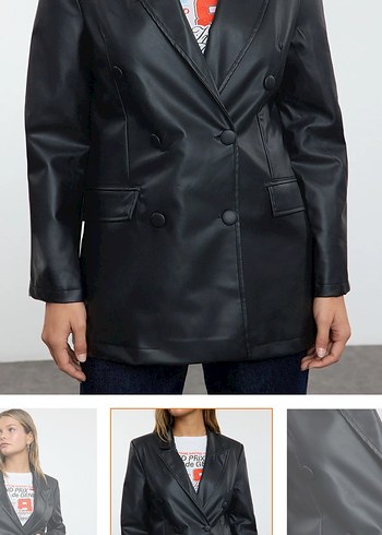 Siyah Deri Kadın Blazer Ceket - Görsel 3