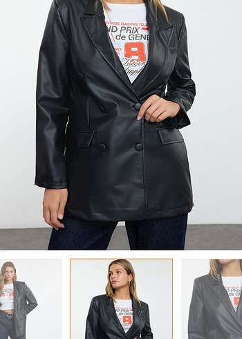 Siyah Deri Kadın Blazer Ceket - Görsel 2