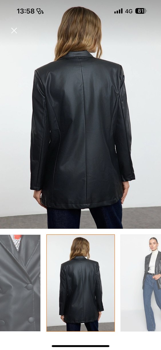 Siyah Deri Kadın Blazer Ceket - Görsel 4