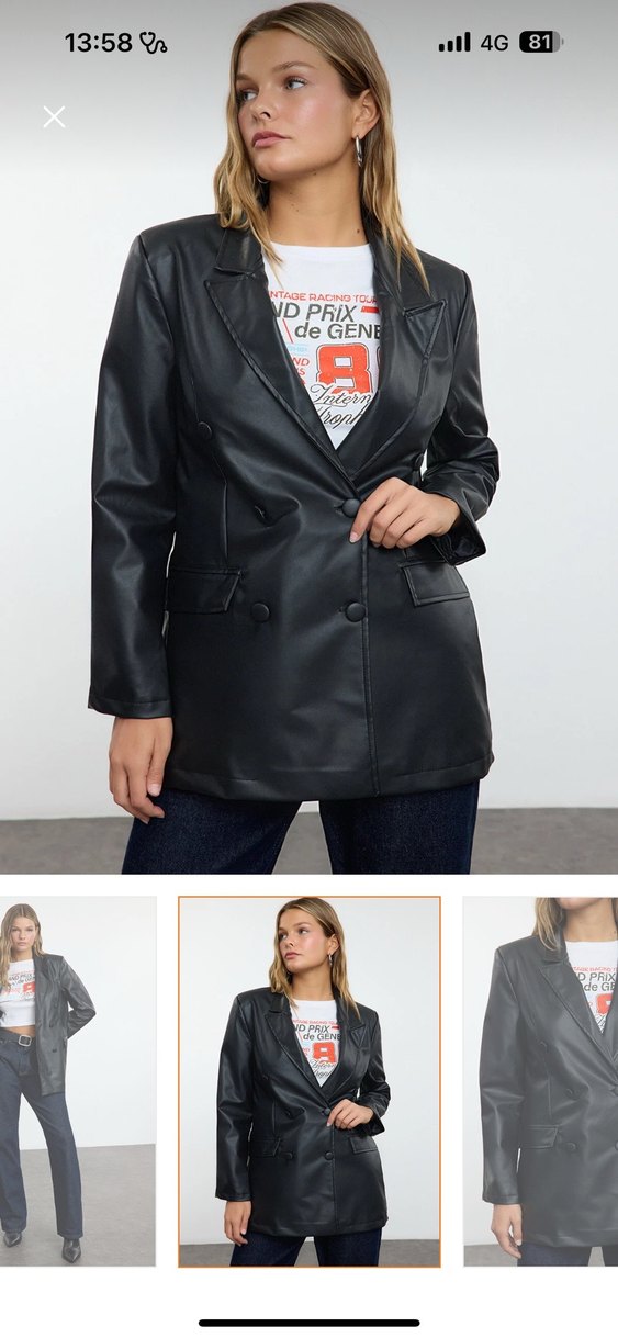 Siyah Deri Kadın Blazer Ceket - Görsel 2