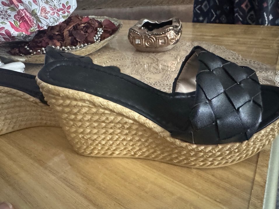 Siyah Örgü Bantlı Dolgu Topuklu Terlik - Görsel 3