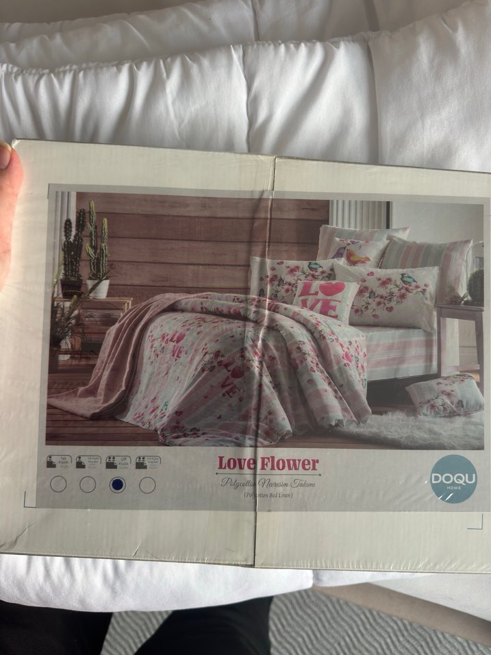 Pembe Pastel Desenli Love Flower Nevresim Takımı - Görsel 4